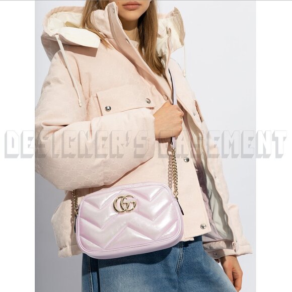 GUCCI iridescent pink GG MARMONT Matelasse leather Small camera Crossbody Bag 🎁 - Picture 6 of 10